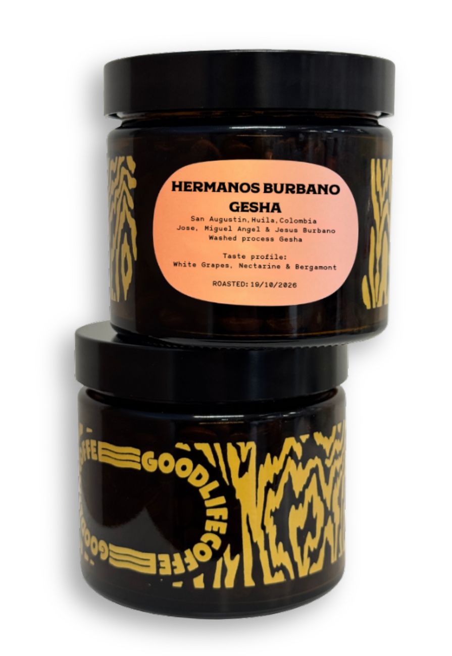 Hermanos Burbano geisha kahvi. Lasipurkki