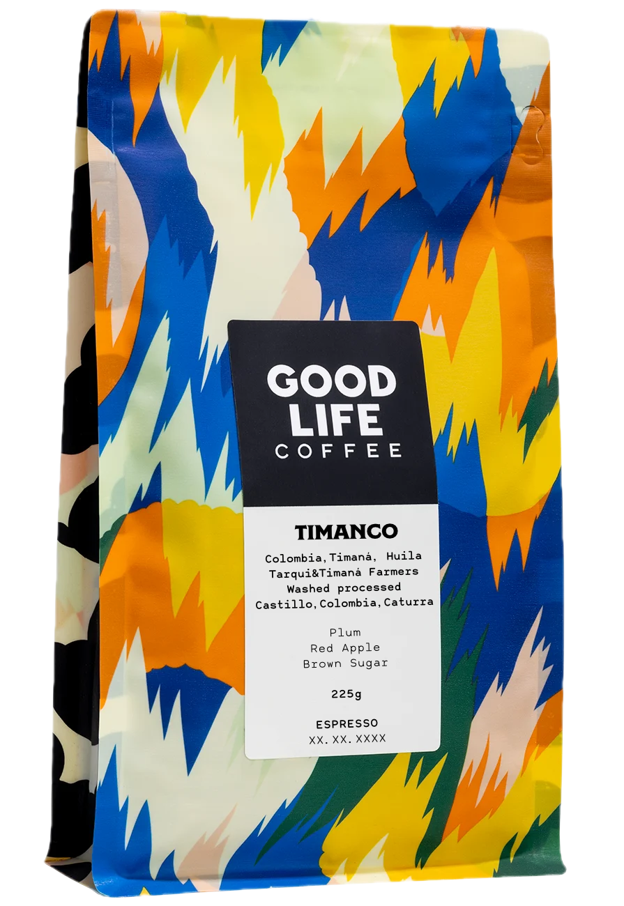 Timanco espresso kahvipussi. Kolumbia, Huila. Makuna luumu,punainen omena ja ruskea sokeri.